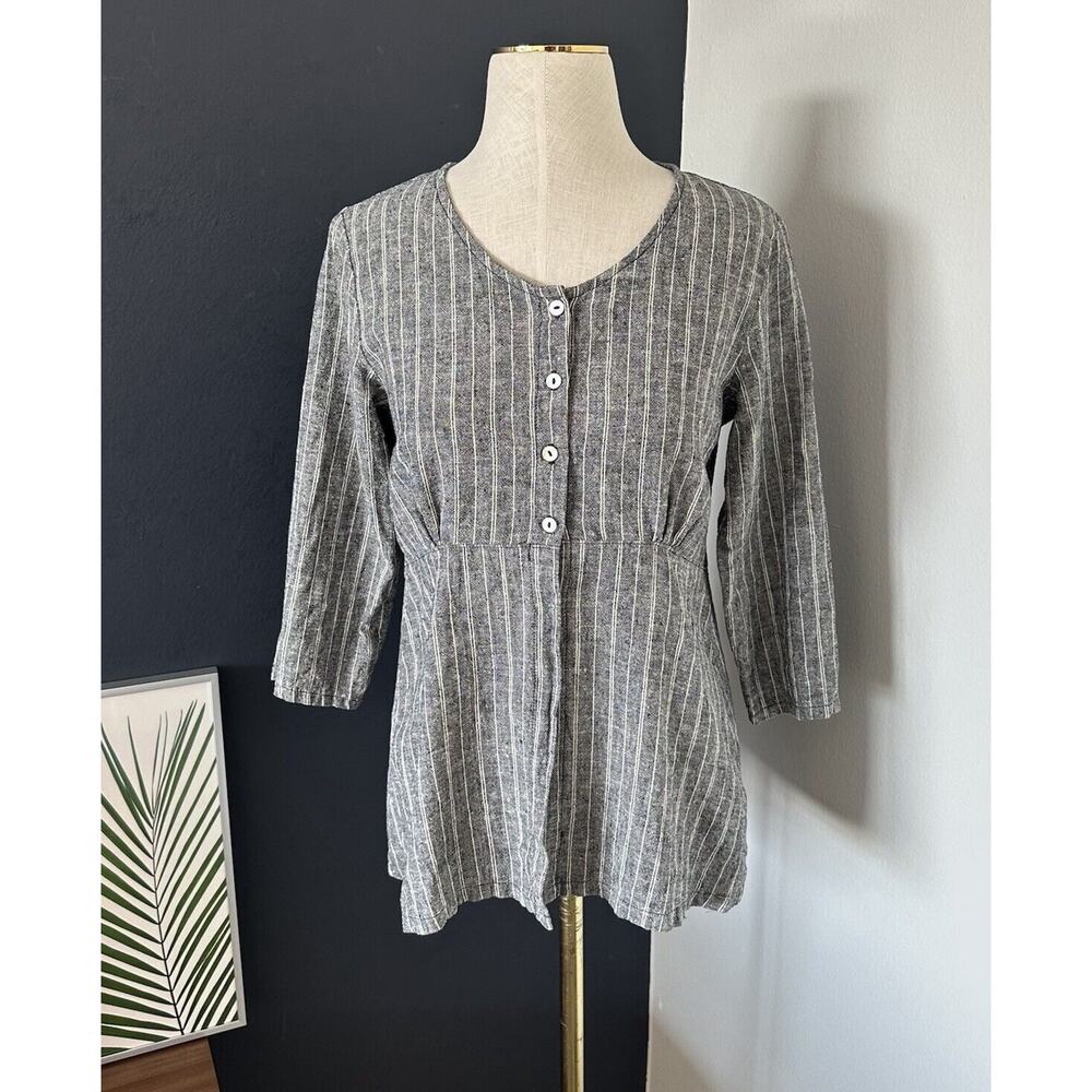 Goddess Gear Hemp Organic Cotton Tunic Blouse Langenlook Striped Button